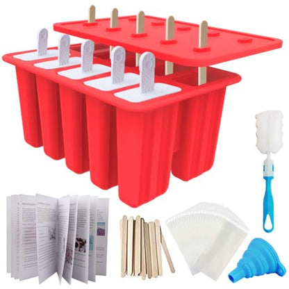 Eco-Friendly Miaowoof Homemade Popsicle Molds, 10-Cav Non-BPA Silicone Ice Pop Essentials