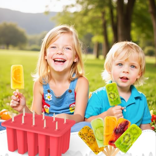 Eco-Friendly Miaowoof Homemade Popsicle Molds, 10-Cav Non-BPA Silicone Ice Pop Essentials