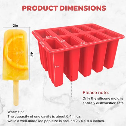 Eco-Friendly Miaowoof Homemade Popsicle Molds, 10-Cav Non-BPA Silicone Ice Pop Essentials